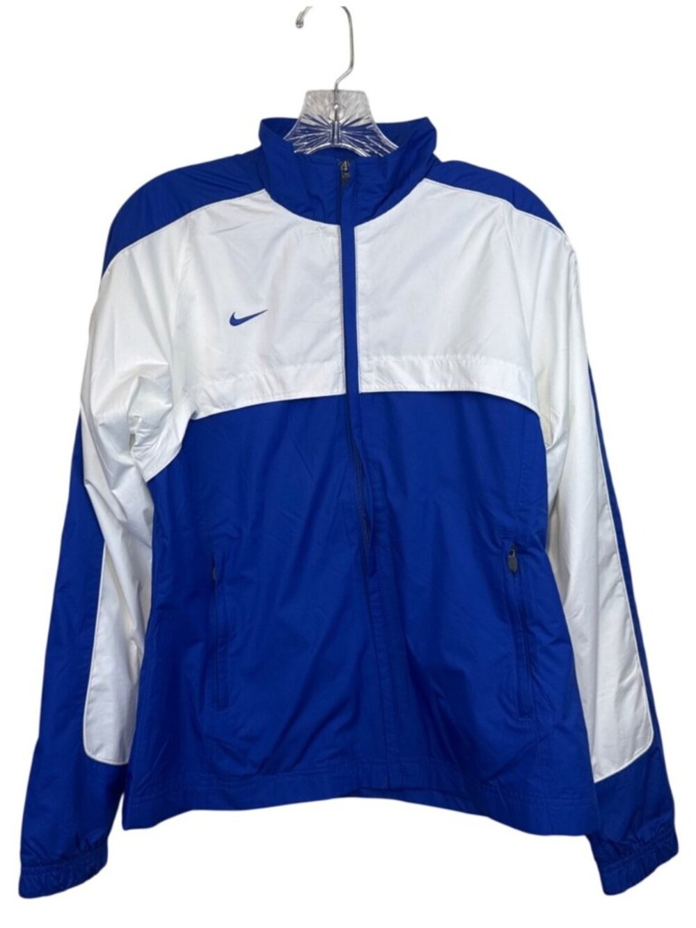 Vtg Nike Windbreaker Jacket Blue White Full Zip Lightweight Women's M Y2K Sporty